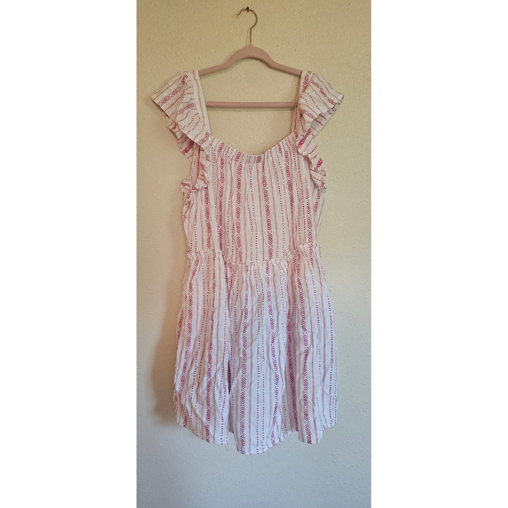 Time and Tru Pink White Striped Ruffle Strap Linen Blend Dress Plus XXXL 22